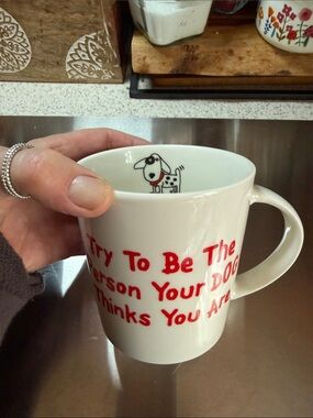 Pfaltzgraff White Ceramic Mug with Red Lettering and Dog Graphic